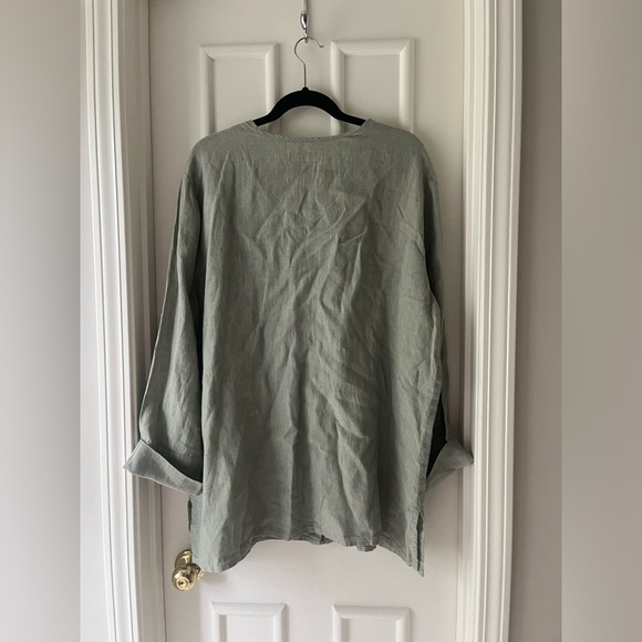 Flax Linen Button Down Long Sleeve Tunic - Picture 3 of 3